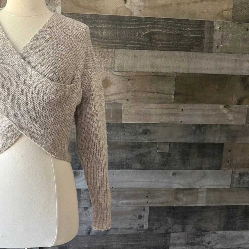 Lulu's cream wrap crop top sweater xsmall festival boho chic granola earth girl